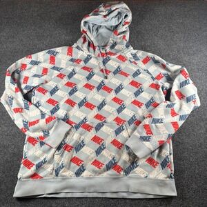 Nike Sportswear Essentials Hoodie Womens XL Blue Logo Print Cotton Raglan Sleeve